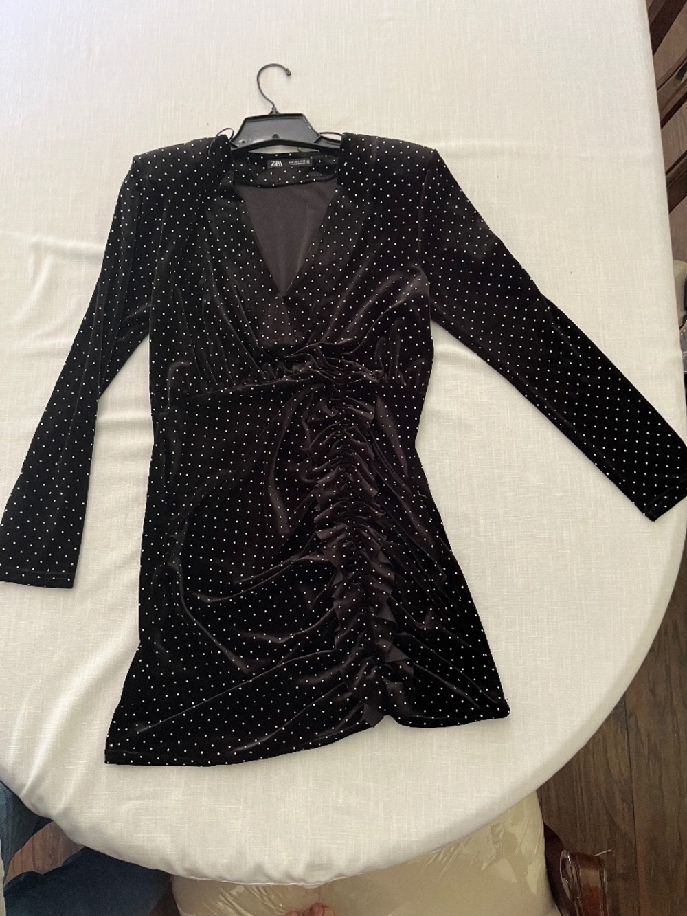 Black studded velvet mini dress